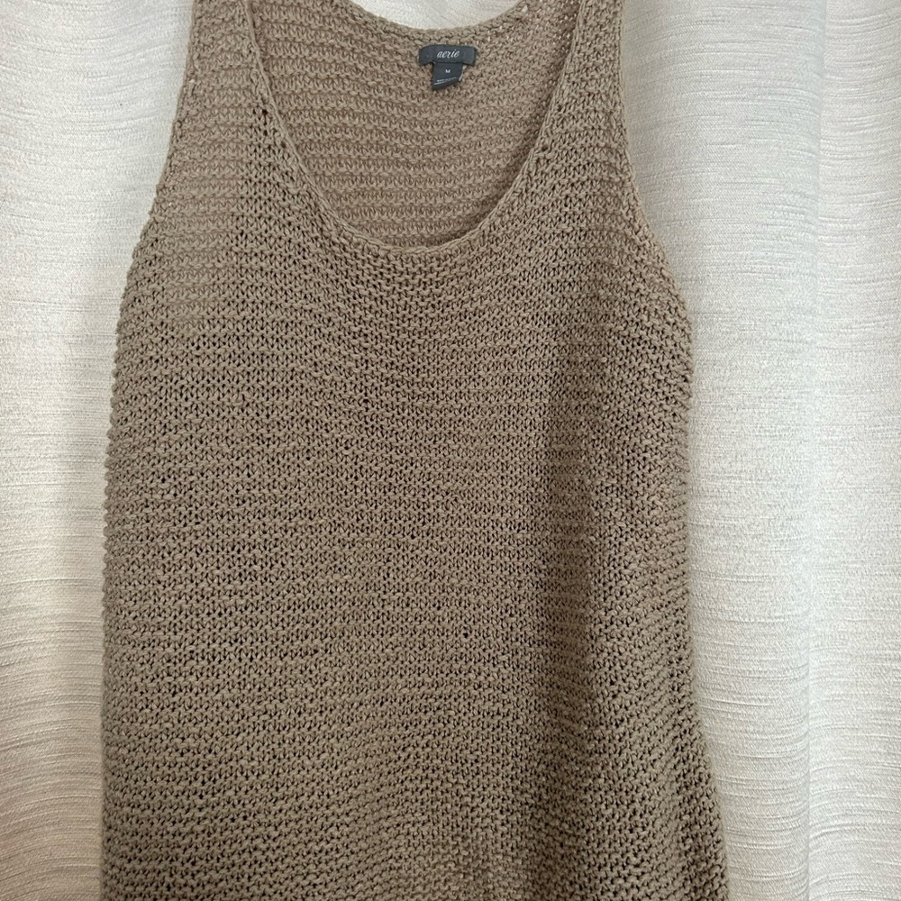 Cozy Knit Sleeveless Tank Top - Tan